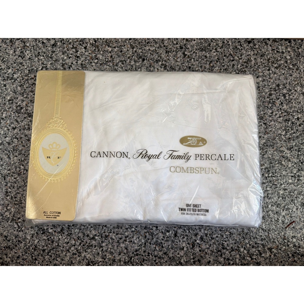 Vintage Cannon Royal Family Percale Twin Fitted Sheet White Cotton Made in USA